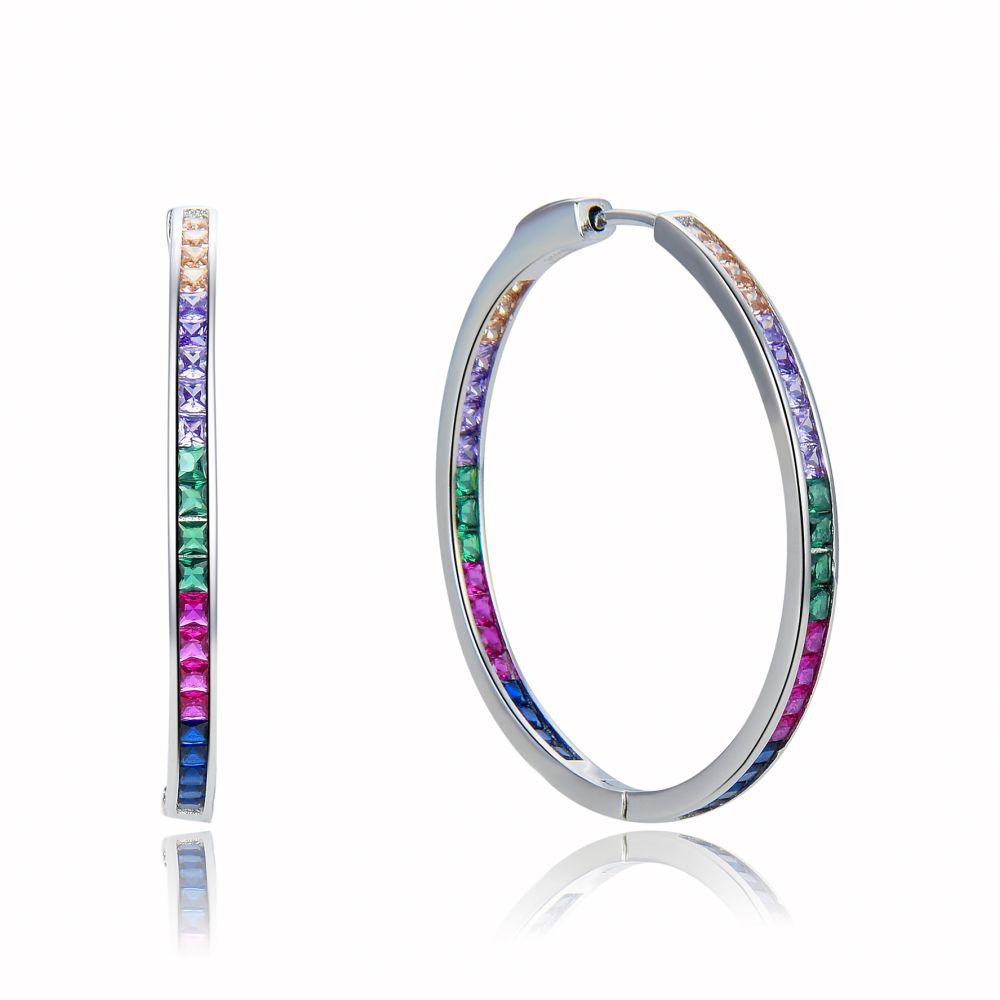 MOISS Hravé strieborné náušnice kruhy s farebnými zirkónmi E0001878.