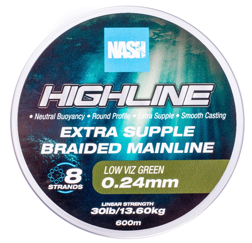 Nash splietaná šnúra highline extra supple braid green 600 m - 0,24 mm 13,6 kg.