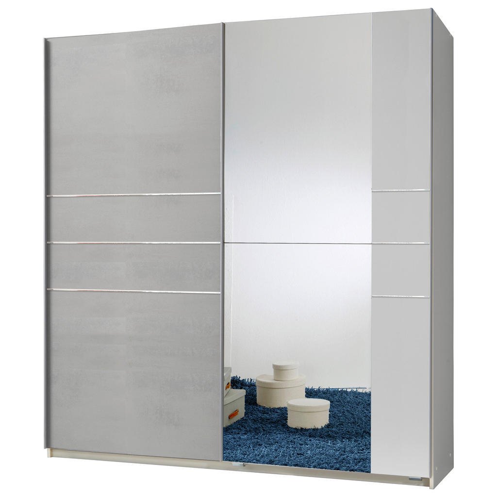 MID.YOU SKRIŇA SO ZRKADLOM, biela, svetlosivá, 179/198/64 cm.
