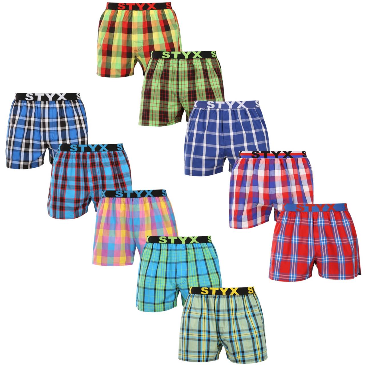 10PACK Caleçons pour hommes Styx sport élastique multicolore (10B110110) M.
Vous cherchez un short qui allie style, confort et qualité supérieure?
Coton de qualité pour un confort parfait
Le short est fabriqué en 100 % coton de première qualité, qui est non seulement doux au toucher, mais aussi merveilleusement respirant.
Coupe classique et look moderne
Grâce à sa coupe ample, vous vous sentirez parfaitement à l'aise dans ce short, qui offre une grande liberté de mouvement.
Pourquoi vous devez absolument essayer les shorts Styx

100% coton pour un maximum de confort: Le short est fabriqué en coton de haute qualité, doux, respirant et agréable à la peau, ce qui garantit un confort tout au long de la journée.
Caoutchouc tissé sportif: L'élastique du logo Styx, ferme mais confortable, maintient les shorts en place sans les décoller ou les desserrer.
Production tchèque et qualité d'exécution : Styx est une marque tchèque traditionnelle qui s'enorgueillit de la précision de son travail, de sa durabilité et de la longue durée de vie de ses produits.

La marque tchèque Styx offre plaisir et qualité supérieure
Les sous-vêtements Styx sont particulièrement appréciés par ceux pour qui l'individualité est importante.
Comment entretenir les shorts Styx ?
Pour que votre short reste longtemps en bon état, nous vous conseillons de suivre les conseils suivants.

Blanchisserie: Nous recommandons un lavage à 30 °C pour que le coton conserve sa douceur et que les couleurs restent riches.
Sèche-linge: Le séchage par culbutage n'est pas recommandé pour éviter le rétrécissement du matériau.
Repassage: Le coton peut être repassé, mais nous recommandons une température plus basse pour éviter d'endommager le tissu.

Conseil : Devenez un expert de l'entretien de la lingerie les conseils de notre article et donnez à vos pièces préférées le soin qu'elles méritent.