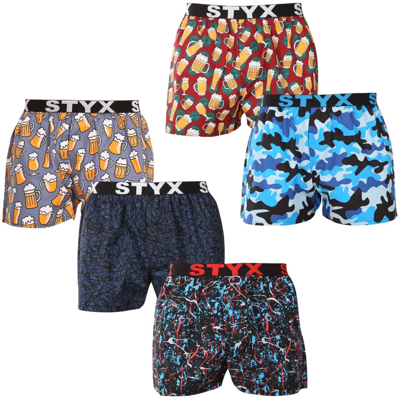 5PACK pánske trenky Styx art športová guma viacfarebné (5B1370145) XL, trenírky.
Hľadáte šortky, ktoré v sebe spájajú pohodlie, originalitu a kvalitné spracovanie?
Kvalitný materiál pre maximálne pohodlie
Šortky Styx sú vyrobené zo 100 % bavlny, čo znamená, že sú priedušné, ľahké a príjemné na dotyk.
Štýlový vzhľad a funkčný strih
Vďaka voľnejšiemu strihu vám šortky poskytujú maximálnu voľnosť pohybu, čo oceníte nielen počas dňa, ale aj pri športových aktivitách.
Prečo si šortky Styx zamilujete?

100% bavlna pre skvelý komfort: Priedušný a príjemný materiál.
Česká kvalita: Šortky sú kompletne vyrobené v ČR.
Voľný strih pre maximálne pohodlie: Ideálne na každodenné nosenie a relaxáciu.
Štýlové vzory: Žiadna nuda v šuplíku, ale poriadna dávka originality a štýlu.

Česká značka Styx ponúka zábavu a prvotriednu kvalitu
Spodnú bielizeň Styx si obľúbia najmä tí, pre ktorých je dôležitá individualita.
Ako sa o ne starať?
Aby vám šortky vydržali ako nové, odporúčame dodržiavať tieto pokyny.

Pranie: Perte v práčke pri teplote 30 °C, aby si bavlna zachovala svoju mäkkosť.
Sušička: Trenírky nie je vhodné sušiť v sušičke, radšej nechaj uschnúť voľne na vzduchu.
Žehlenie: Trenírky môžeš žehliť na strednú teplotu, aby sa materiál nepoškodil.

Tip: Staňte sa expertom na údržbu spodnej bielizne vďaka tipom v našom článku a doprajte svojim obľúbeným kúskom starostlivosť, akú si zaslúžia.