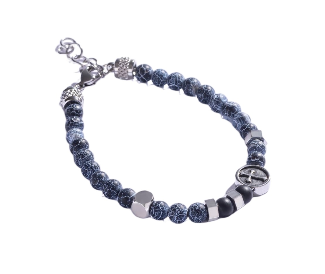 Marc Malone Korálkový náramok pre mužov s praskaným achátom MCGB5025.