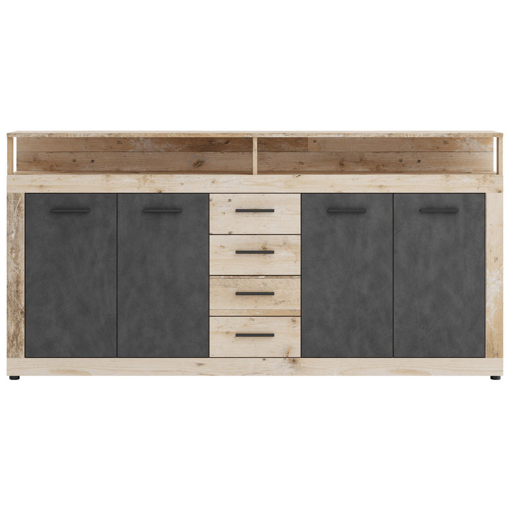 MID.YOU ŠIROKÁ KOMODA, antracitová, farba duba, 190/96/32 cm.