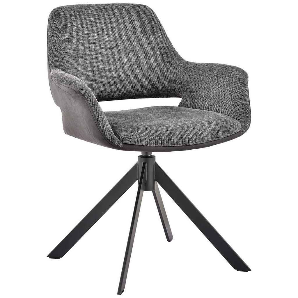 Novel STOLIČKA S PODRÚČKAMI, železo, mikrovlákno, vzhľad ľanu, sivá, čierna, tmavosivá.