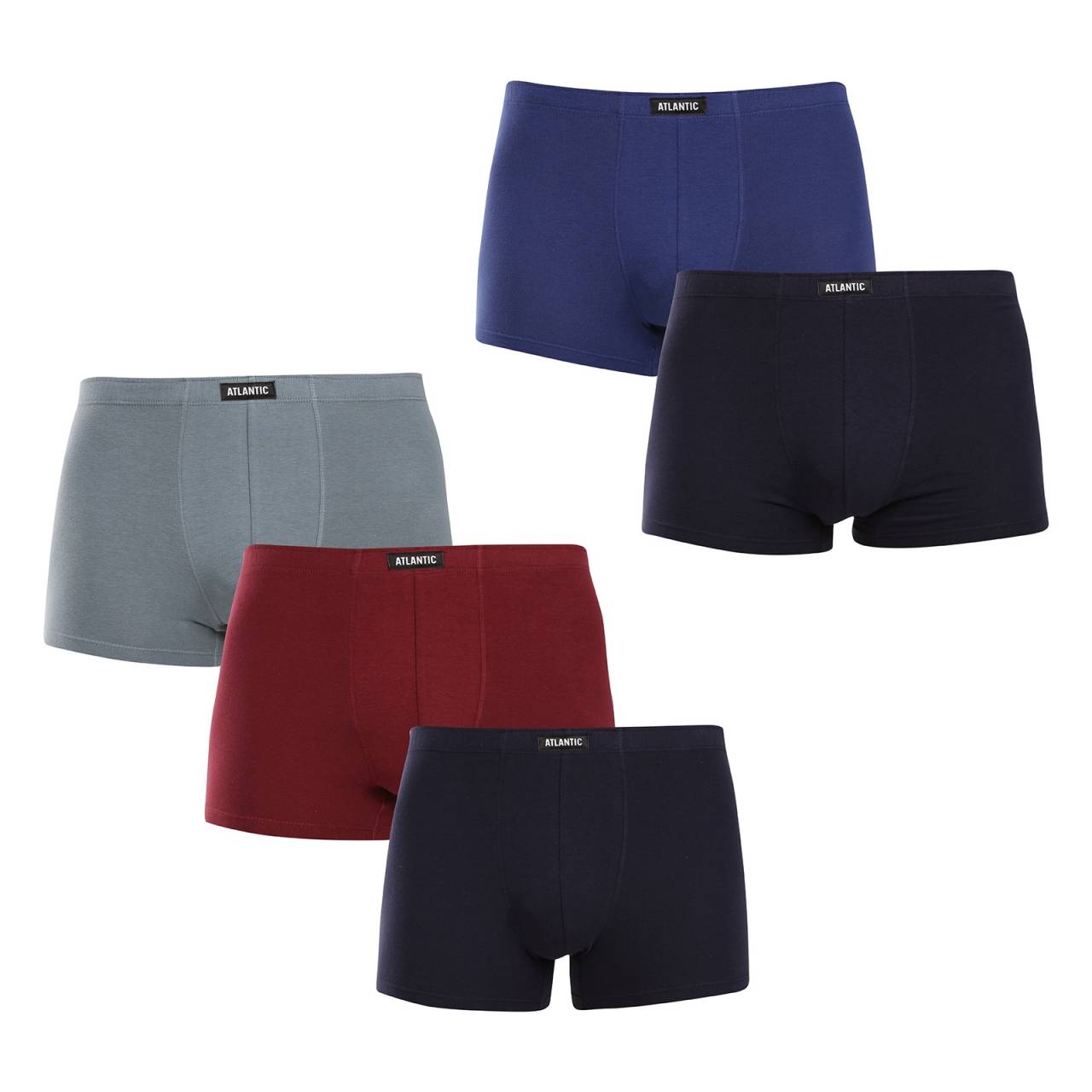 5PACK Boxers para hombre Atlantic multicolor (5SMH-002) M.
Enriquece tu armario con los calzoncillos de calidad Atlantic para hombre en un práctico paquete que incluye 5 piezas en colores clásicos.
Algodón de calidad para una mayor comodidad durante todo el día
Los calzoncillos Atlantic están confeccionados en algodón 100%, lo que garantiza suavidad, transpirabilidad y una agradable sensación en la piel.
Diseño clásico y ajuste cómodo
Los calzoncillos tienen un aspecto sencillo y elegante con una cintura elástica clásica que es firme pero cómoda, no provoca ampollas ni cortes desagradables.
Por qué debería probar los boxers Atlantic

Material 100% natural: Fabricada con algodón puro, garantiza transpirabilidad y comodidad, ideal para pieles sensibles.


Embalajemulticolor: Cinco opciones de color (azul marino, burdeos, esmeralda y azul marino) añaden variedad al vestuario y son fáciles de combinar con otras prendas.


Corte cómodo con piernas más largas: Proporciona mayor sujeción y comodidad durante todo el día y en actividades físicas.

La ropa interior Atlantic combina comodidad y diseño moderno
La popular marca polaca de lencería Atlantic te convencerá de que no hace falta gastarse todo el sueldo en bóxers, calzoncillos o slips de calidad.
Cómo cuidar a los boxeadores Atlantic
Para que tus nuevos calzoncillos se conserven en perfecto estado el mayor tiempo posible, te recomendamos que sigas estas pautas:

Lavandería: Lavar los bóxers a 40°C para preservar la calidad del material de algodón.


Secado: Recomendamos dejar secar los bóxers al aire libre y evitar la secadora para no dañar la goma y el material.


Planchado: Se puede planchar a temperatura media, apto para algodón si es necesario.

Consejo: Conviértete en una experta en mantenimiento de lencería con los consejos de nuestro artículo y dale a tus piezas favoritas el cuidado que se merecen.