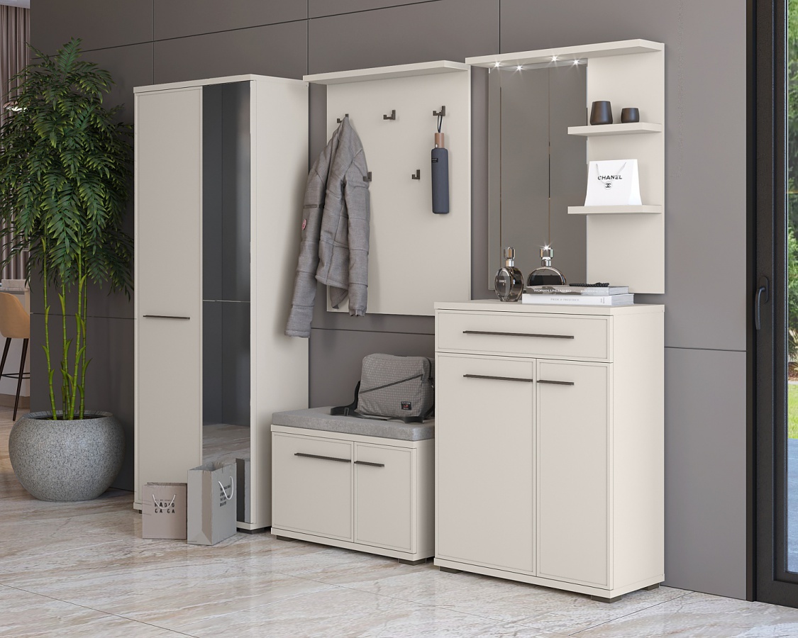 Predsieňová zostava iii baptiste - béžová.

 

Predsieňová komoda je skvelou voľbou do všetkých predsiení.

 

Veľký botník ponúkne dostatok úložného priestoru na Vašu všetku obuv.

 

Premýšľate, ako vybaviť predsieň, aby bola plne funkčná, praktická, ale zároveň išla s dobou a Vy sa tak mohli chváliť nadčasovým interiérom?

 

Vešiakový panel je čím ďalej obľúbenejším prvkom domácností.

 

Nástenné zrkadlo môžete podľa ľubovôle zavesiť na akékoľvek miesto v predsieni.

 

Predsieňová zostava III sa skladá z týchto prvkov:


	Botníková komoda I Baptiste - 76x101x36cm (š, v, h)
	Predsieňová skriňa so zrkadlom Baptiste - 76x194x36cm (š, v, h)
	Predsieňové zrkadlo s poličkami a LED osvetlením Baptiste - 76x89x17cm (š, v, h)
	Veľký botník s polstrovaním Baptiste - 76x53x36cm (š, v, h)
	Široký vešiakový panel Baptiste - 76x100x17cm (š, v, h)


 

Všetky produkty z kolekcie Baptiste nájdete nižšie v súvisiacich produktoch.