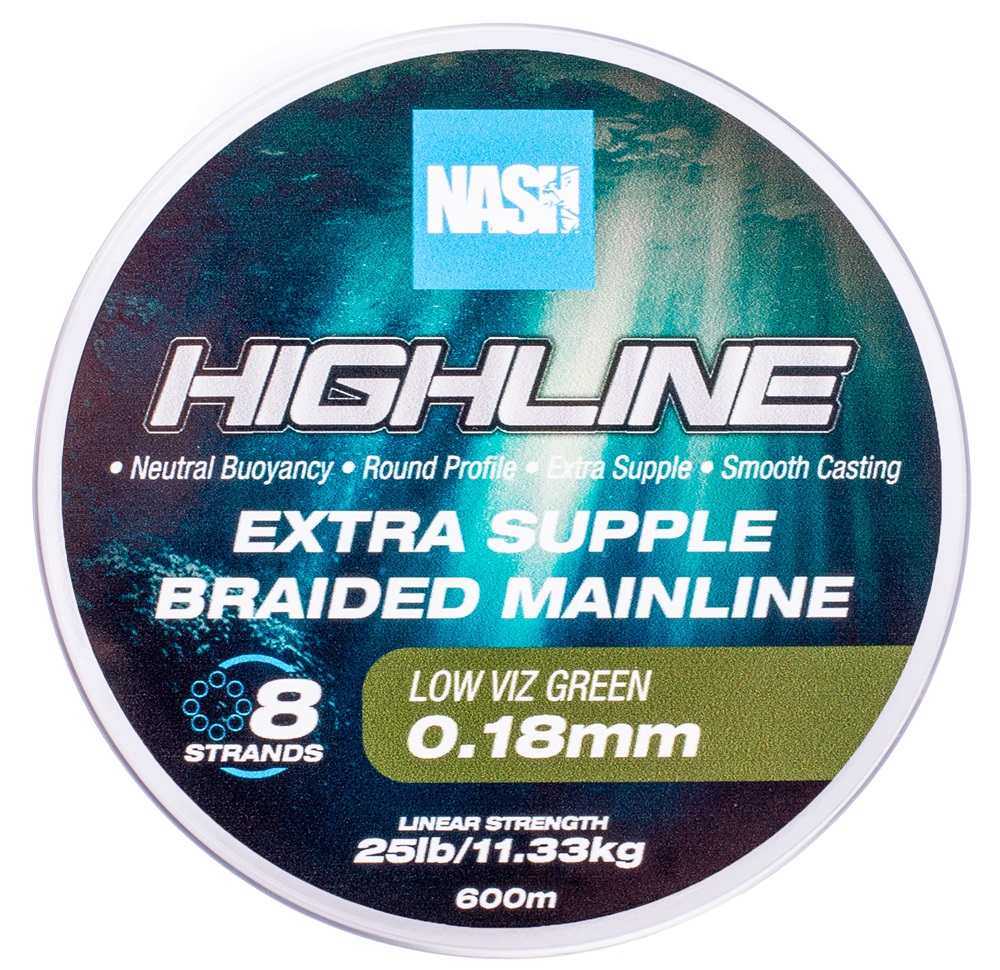Nash splietaná šnúra highline extra supple braid green 600 m - 0,18 mm 11,3 kg.