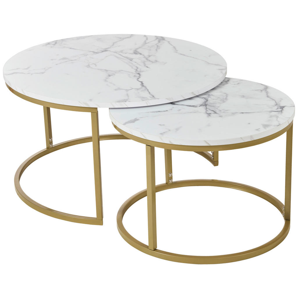 home24 SADA KONFERENČNÝCH STOLÍKOV, biela, zlatá, kov, kompozitné drevo, 60-80/60-80/42-45 cm.