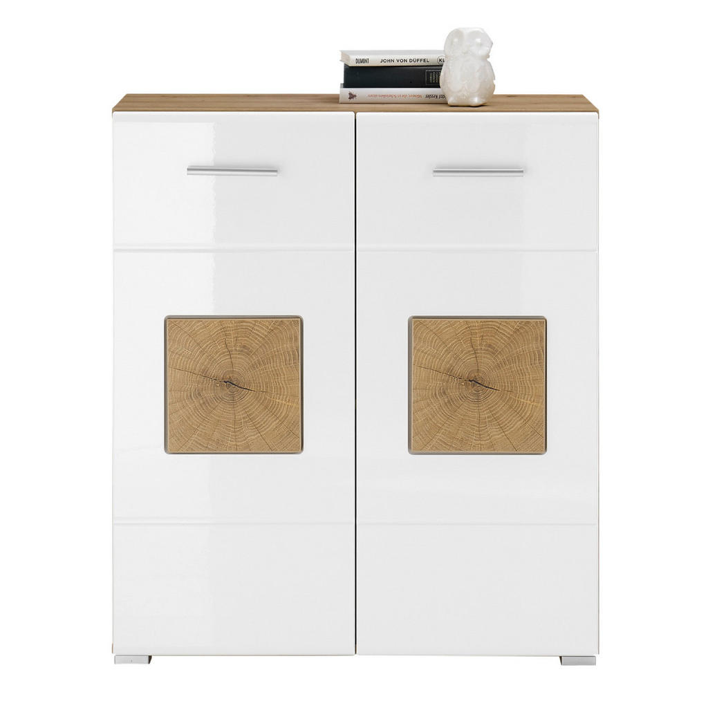 MID.YOU KOMODA, dub artisan, biela s vysokým leskom,.