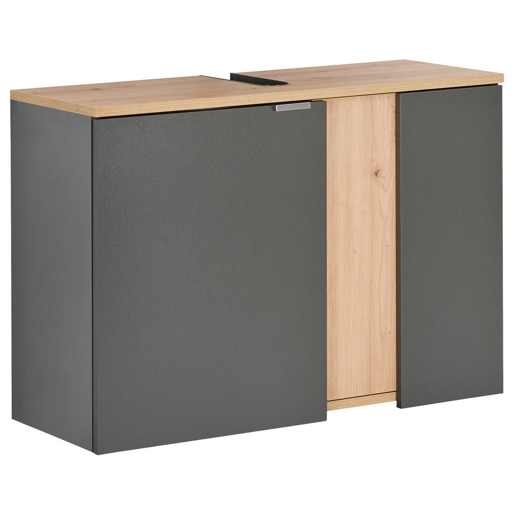 home24 SKRINKA POD UMÝVADLO, antracitová, dub artisan, antracitová, dub artisan, 80/56/32 cm.