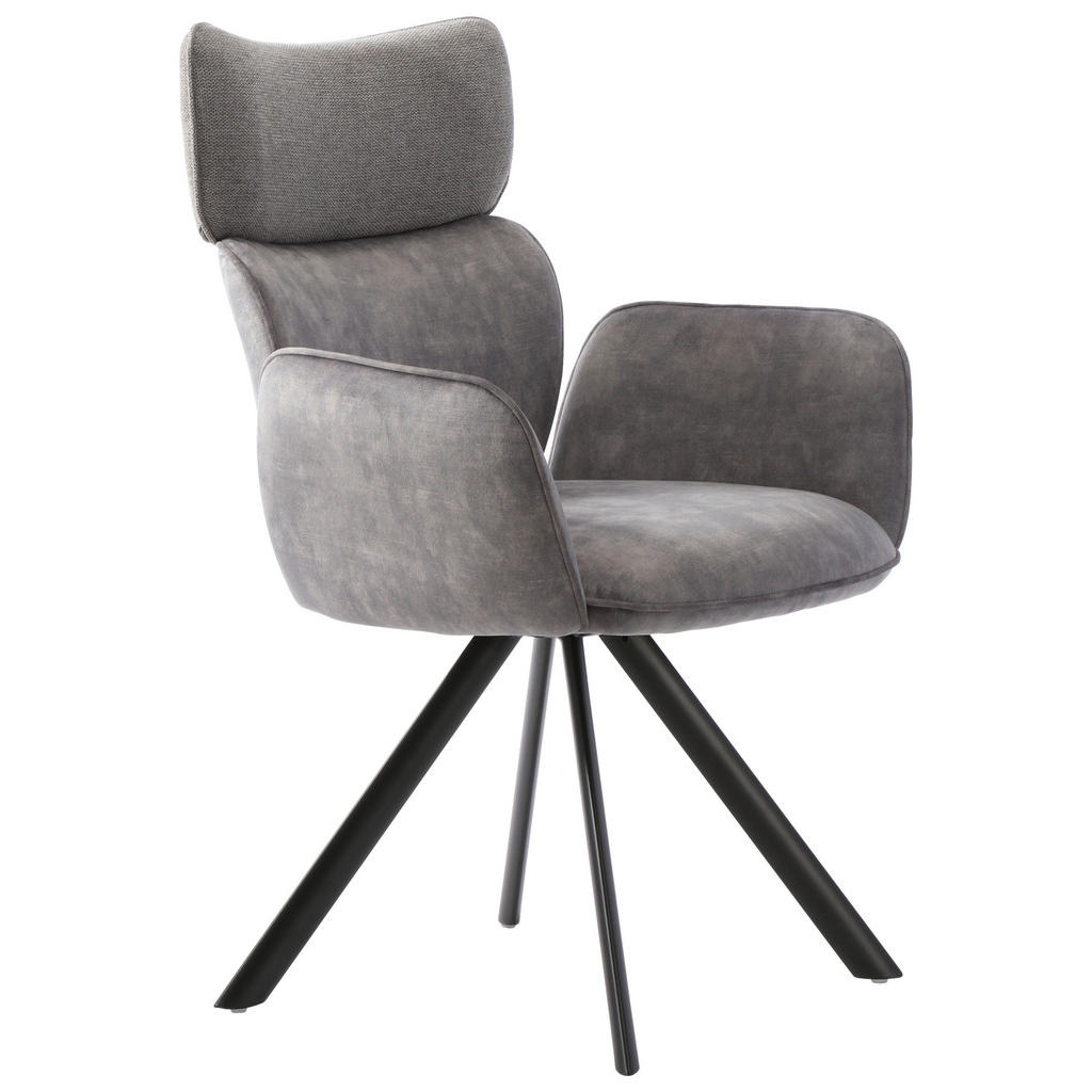 Hom`in STOLIČKA S PODRÚČKAMI, železo, tkaná textília, sivá, čierna.