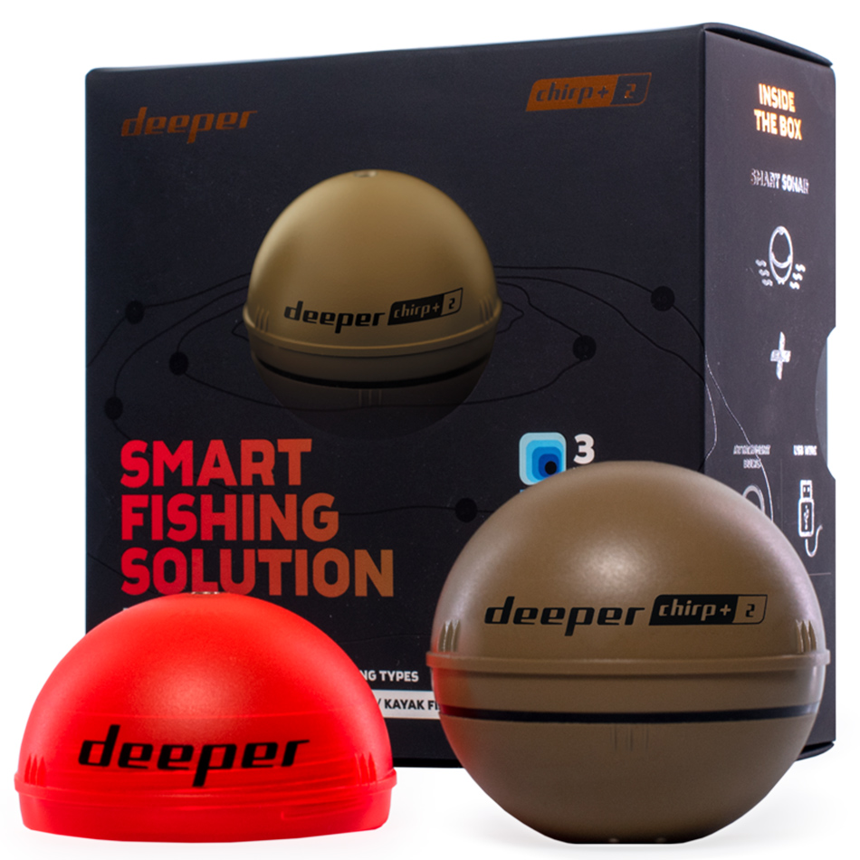Deeper smart chirp+ 2 nahadzovací sonar.
 Užite si rybárčenie, ako ste ho doteraz nepoznali: jasný obraz a dokonalá presnosť sonaru CHIRP + 2 v spojení s aplikáciou Fish Deeper ™.
 Vďaka rozlíšeniu cieľa na 1 cm budete môcť ľahko určiť cieľový druh, aj keď bude súčasťou veľkého kŕdľa rybiek, alebo sledovať aj tie najdrobnejšie návnady pri vertikálnom vláčení.
 ČO JE NOVÉHO?
 Nový vzhľad a ešte oveľa väčší výkon ukrytý vnútri.
 SUPRA RÝCHLE NABÍJANIE.
 KRYT PRE NOČNÝ RYBOLOV SÚČASŤOU BALENIA.
 FARBA púštny piesok.
 Technické parametre: • Materiál: ABS plášť, titánové vložky • Typ sonaru: 3frekvenčná CHIRP Frekvencia (kužeľ lúča): Úzky CHIRP 675 kHz (uhol kužeľa 7 °) Stredný CHIRP 240 kHz (uhol kužeľa 20 °) Široký CHIRP 100 kHz (uhol kužeľa 47 °) • Rozpoznanie ciele: 1 cm.