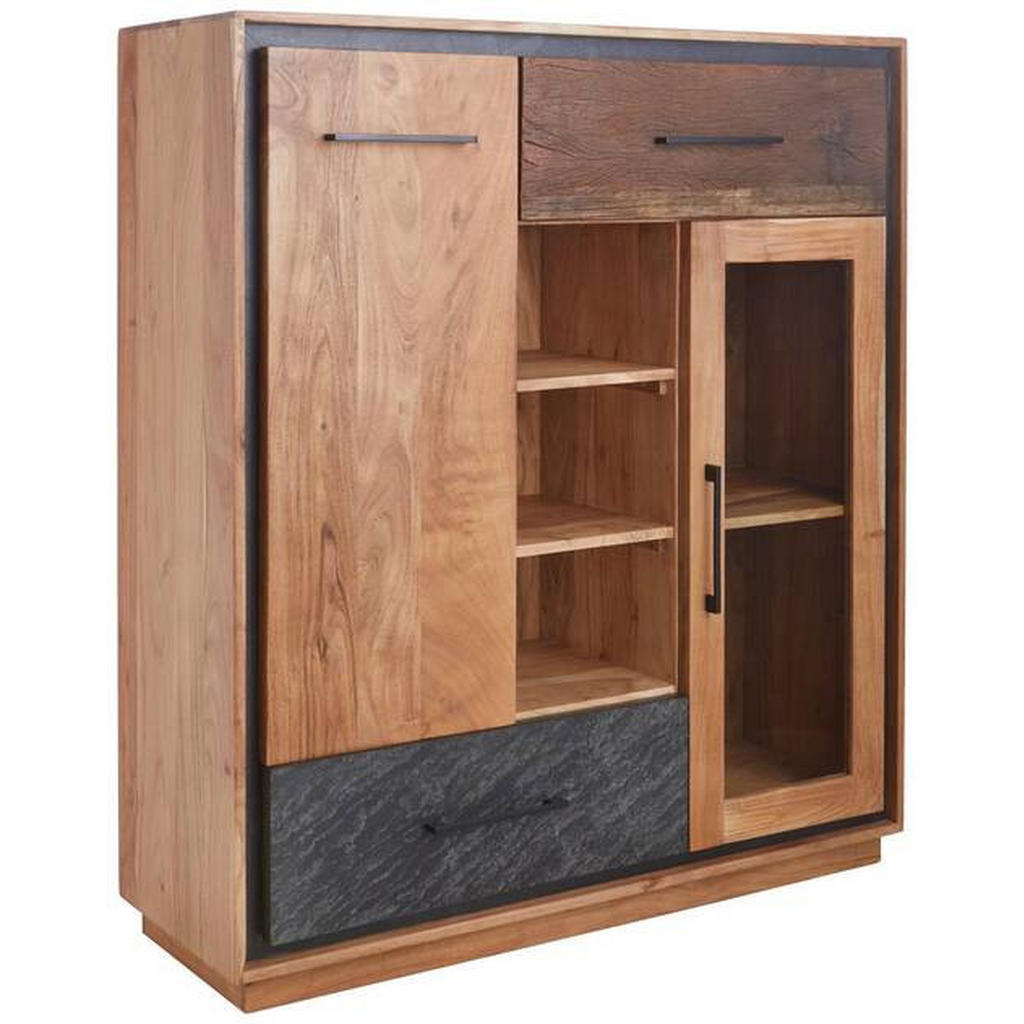 Landscape VYSOKÁ KOMODA, akácia, staré drevo, hnedá, farba akácie, tmavosivá, 115/130/40 cm.