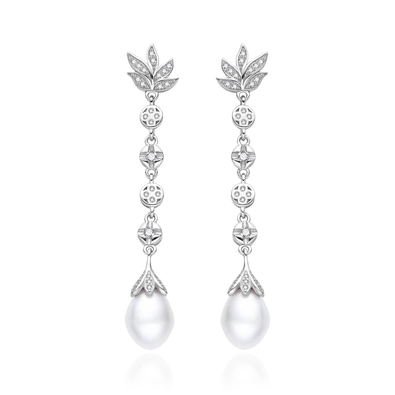 Agato Elegantné strieborné náušnice so zirkónmi a perlou AGT-E121PW-P.