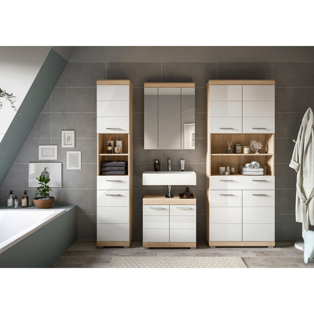 MID.YOU KÚPEĽŇA biela s vysokým leskom, dub sonoma.