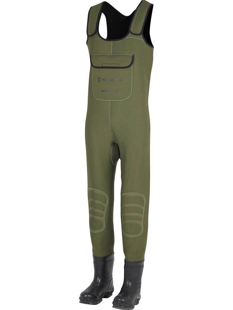 Kinetic neoprenové prsačky neoclassic bootfoot felt green - eu 44-45 (uk 9-10).
 Vlastnosti: •90% neoprén/10% nylon •Flexibilný 4mm SCR neoprén •Páskou podlepené švy •Každý kus testovaný •Náprsné neoprénové vrecko na suchý zips • Holinka s neoprénovou podšívkou a protišmyková podrážka (cleated), alebo filc (felt) •Široké traky na suchý zips •Vystužené kolená