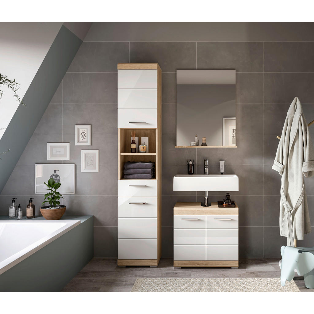 MID.YOU KÚPEĽŇA dub sonoma, biela s vysokým leskom.