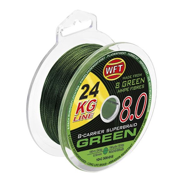 Wft splietaná šnúra kg 8.0 zelená - 600 m - 0,22 mm - 29 kg.