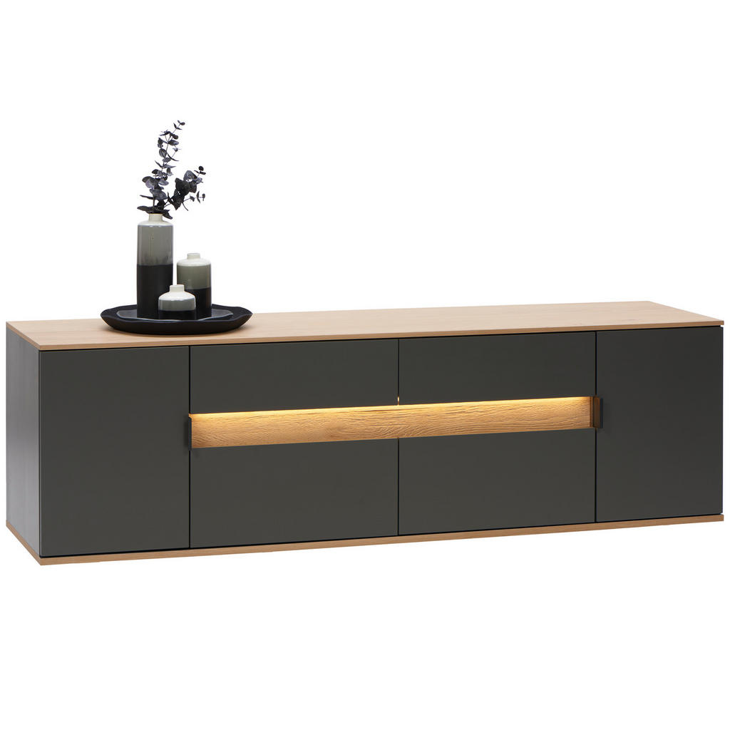 Dieter Knoll NÍZKA KOMODA, antracitová, farba duba, 185,6/56,6/48 cm.