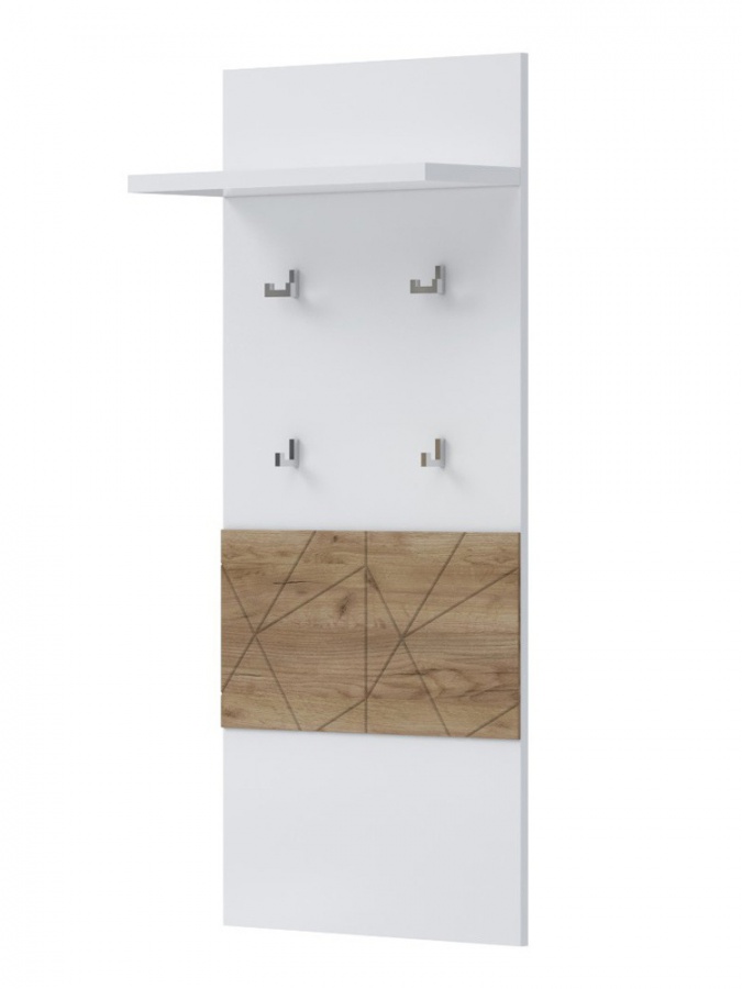 Vešiakový panel freya - dub halifax/biela.

 

Dekoratívny pruh v dekore dreva na prednej strane je tvorený pevnou profilovanou MDF doskou.

 

Rozmery vešiakového panelu Freya sú 70x112x13cm (š, v, h).

 

Všetky produkty patriace do kolekcie Freya nájdete nižšie v súvisiacich produktoch.