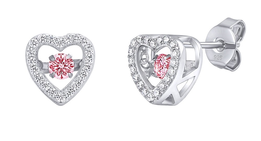 Silvego Strieborné náušnice Azalea s ružovým tancujúcim Brilliance Zirconia MW02035EP.