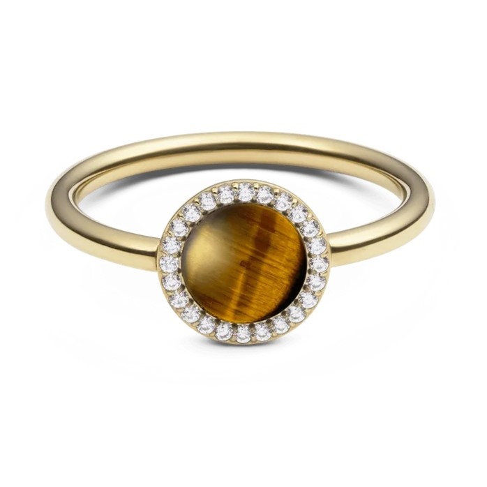 Daniel Wellington Pozlátený prsteň s tigriím okom a kryštálmi Audrey DW0040122 52 mm.