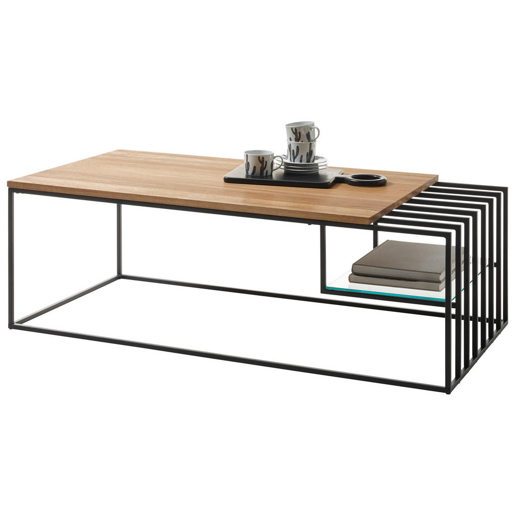 MID.YOU KONFERENČNÝ STOLÍK, čierna, farba duba, drevo, kov, sklo, 120/40/60 cm.