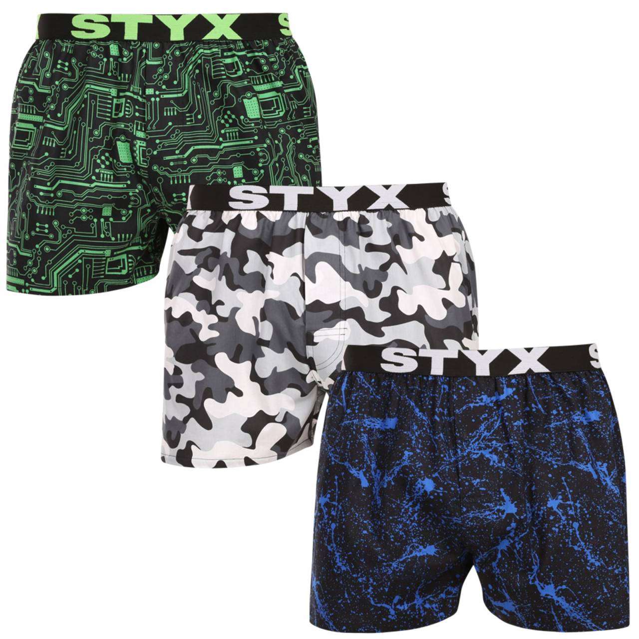 3PACK pánske trenky Styx art športová guma viacfarebné (3B19234) L, trenírky.
Hľadáte šortky, ktoré v sebe spájajú pohodlie, originalitu a kvalitné spracovanie?
Kvalitný materiál pre maximálne pohodlie
Šortky Styx sú vyrobené zo 100 % bavlny, čo znamená, že sú priedušné, ľahké a príjemné na dotyk.
Štýlový vzhľad a funkčný strih
Vďaka voľnejšiemu strihu vám šortky poskytujú maximálnu voľnosť pohybu, čo oceníte nielen počas dňa, ale aj pri športových aktivitách.
Prečo si šortky Styx zamilujete?

100% bavlna pre skvelý komfort: Priedušný a príjemný materiál.
Česká kvalita: Šortky sú kompletne vyrobené v ČR.
Voľný strih pre maximálne pohodlie: Ideálne na každodenné nosenie a relaxáciu.
Štýlové vzory: Žiadna nuda v šuplíku, ale poriadna dávka originality a štýlu.

Česká značka Styx ponúka zábavu a prvotriednu kvalitu
Spodnú bielizeň Styx si obľúbia najmä tí, pre ktorých je dôležitá individualita.
Ako sa o ne starať?
Aby vám šortky vydržali ako nové, odporúčame dodržiavať tieto pokyny.

Pranie: Perte v práčke pri teplote 30 °C, aby si bavlna zachovala svoju mäkkosť.
Sušička: Trenírky nie je vhodné sušiť v sušičke, radšej nechaj uschnúť voľne na vzduchu.
Žehlenie: Trenírky môžeš žehliť na strednú teplotu, aby sa materiál nepoškodil.

Tip: Staňte sa expertom na údržbu spodnej bielizne vďaka tipom v našom článku a doprajte svojim obľúbeným kúskom starostlivosť, akú si zaslúžia.