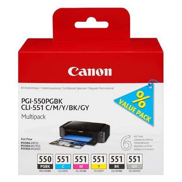 Canon PGI-550 CLI-551 6496B005 PGBK+C+M+Y+GY multipack originálna cartridge.
Originálna cartridge = záruka priamo od výrobcu tlačiarne
100 % použitie v tlačiarni - spoľahlivá a bezproblémová tlač
Použitím originálnej náplne predlžujete životnosť tlačiarne
Overená špičková kvalita - jasný a čitateľný text, jemná grafika, kvalitnejšie obrázky
Použitie originálnej kazety ponúka rýchly a vysoký výkon a pritom stabilné výsledky = EFEKTÍVNA TLAČ
Jednoduchá inštalácia a údržba
Zabezpečujeme bezplatnú recykláciu originálnych náplní
Garancia Vašej spokojnosti s použitím našej originálnej náplne

Kód výrobcu: 6496B005