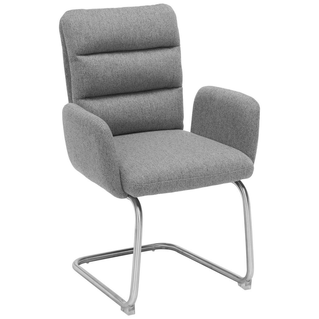 Novel STOLIČKA S PODRÚČKAMI, ušľachtilá oceľ, tkaná textília, sivá, farba ušľachtilej ocele.