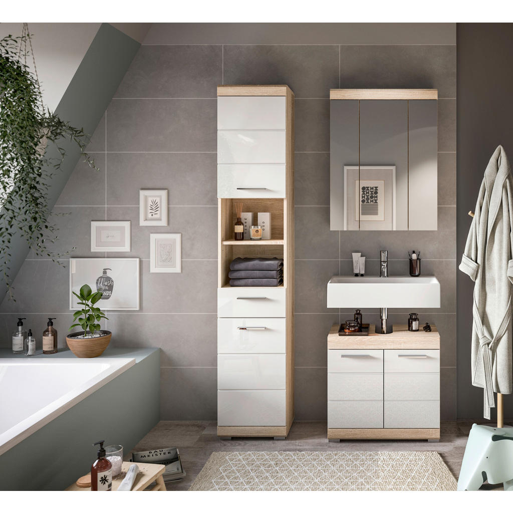 MID.YOU KÚPEĽŇA dub sonoma, biela s vysokým leskom.