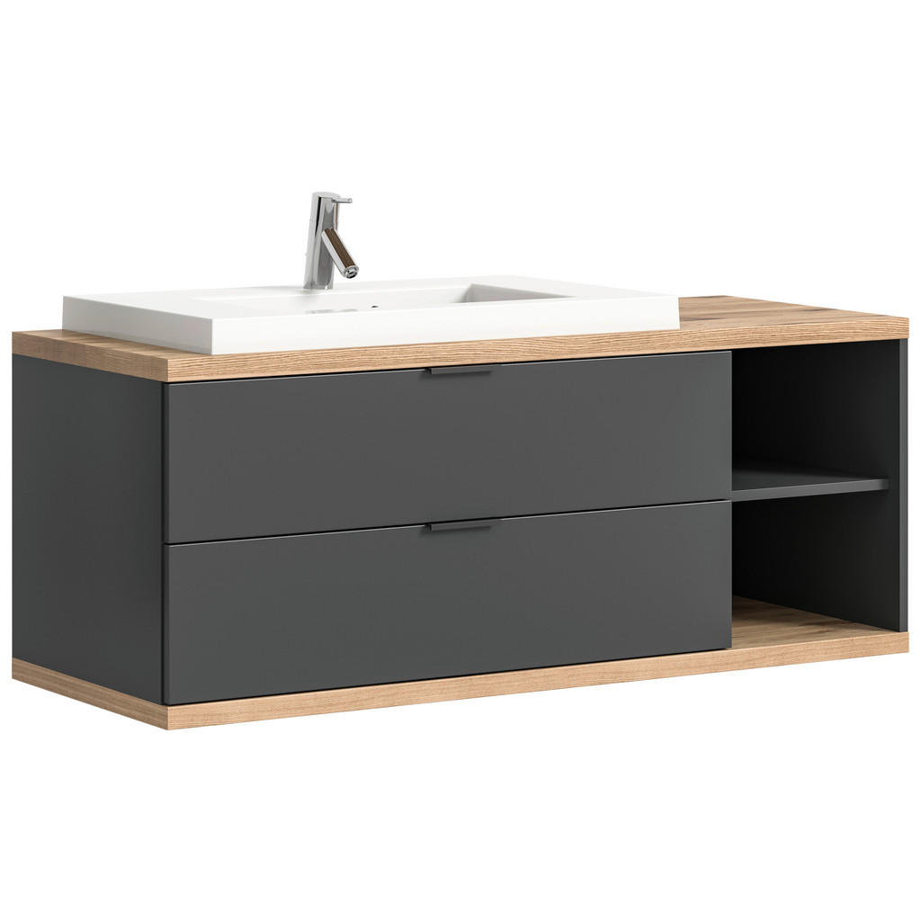 MID.YOU SKRINKA S UMÝVADLOM, antracitová, antracitová, farba duba, 130/50/48 cm.