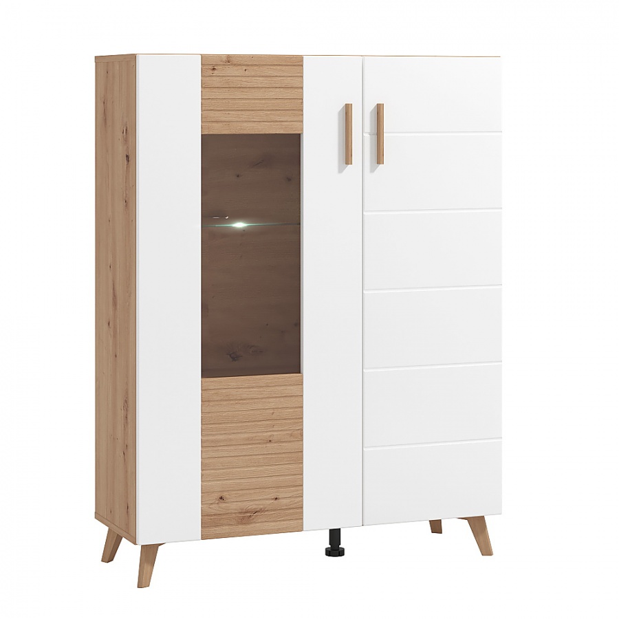 Široká vitrína s osvetlením police jett - dub artisan/biela.

 

Vitrína s presklenou časťou cez ktorú je možné vidieť jednu sklenenú policu.

 

Rozmery širokej vitríny s osvetlením políc Jett sú 96x125,5x35cm (š, v, h).

 

Všetky produkty z kolekcie Jett nájdete nižšie v súvisiacich produktoch.