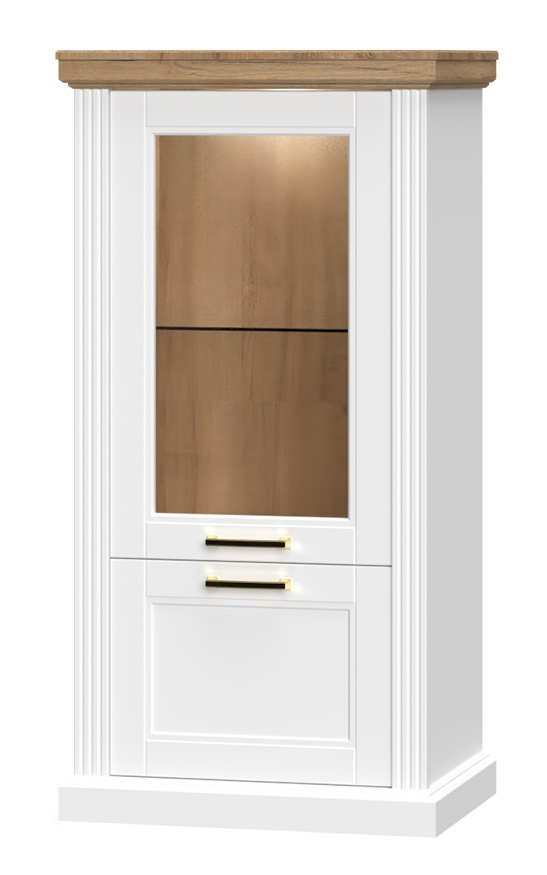 Nízka vitrína s osvetlením artis - biela/orech pacific.

 

 

Nízka vitrína Artis je vybavená 2 skrinkami, horná je krytá dvierkami s tvrdeným sklom a spodnou plnými dvierkami.

 

 

Rozmery nízkej vitríny Artis sú 66x132x48cm (š, v, h).

 

 

Všetky produkty z kolekcie Artis nájdete nižšie v súvisiacich produktoch.