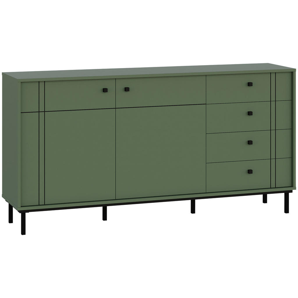 Carryhome ŠIROKÁ KOMODA, zelená, 160,2/81,8/37 cm.