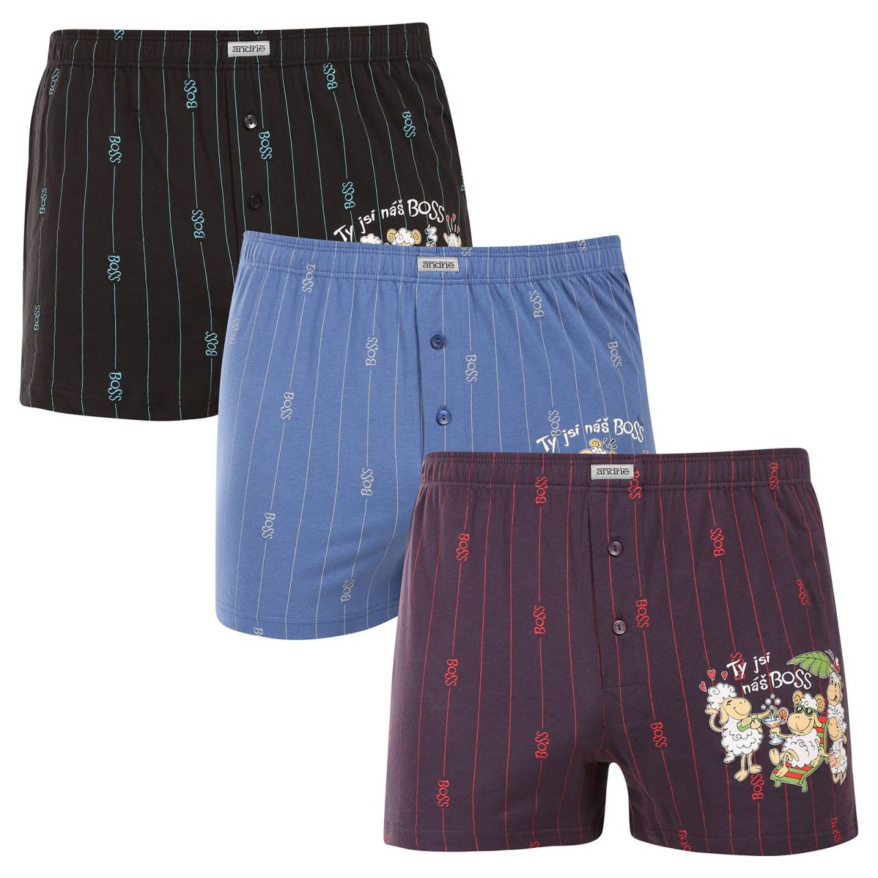 3PACK pánske trenky Andrie viacfarebné (PS 5851) M, trenírky.
Doplnite svoj šatník o pohodlný a štýlový kúsok.
Prémiový materiál pre celodenné pohodlie
Boxerky Andrie sú vyrobené zo 100 % bavlny, ktorá ponúka jemnosť a priedušnosť.
Elegantný dizajn a pohodlný strih
Boxerky majú diskrétne vzory v rôznych farbách, ktoré dodávajú šatníku moderný vzhľad a originalitu.
Prečo si kúpiť boxerky Andrie?

100% bavlna pre jemnosť a pohodlie.


Klasický voľný strih pre maximálny komfort.


Diskrétny dizajn, ktorý sa hodí na každú príležitosť.

Andrie ponúka české spodné prádlo pre mužov, ktorí vedia, čo chcú
Pánske boxerky Andrie vynikajú príjemnými materiálmi a kvalitným spracovaním.
Ako sa starať o boxerky Andrie
Aby si zachovali kvalitu a pohodlie, postupuj podľa týchto jednoduchých krokov:

Pranie: Per na maximálnej teplote 40 °C s jemnými pracími prostriedkami, aby materiál zostal mäkký a vzory intenzívne.


Sušenie: Boxerky nesušte v sušičke, odporúčame ich nechať voľne uschnúť.


Žehlenie: Pre hladký vzhľad môžete boxerky žehliť na nízkej teplote.

Tip: Staňte sa odborníkom na údržbu spodnej bielizne vďaka tipom v našom článku a doprajte svojim obľúbeným kúskom starostlivosť, ktorú si zaslúžia.