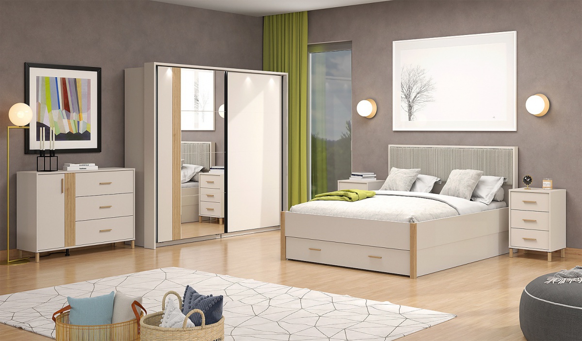 Spálňa katharos - béžová/dub artisan.

 

Kombinovaná komoda je ideálnou voľbou pre všetkých, ktorí najradšej volia zlatú strednú cestu.

 

Nielenže bude nočný stolík robiť parádu, ale navyše oceníte aj tri hlboké zásuvky.

 

Manželská posteľ, ktorá je taká pohodlná, až je to na zbláznenie?

 

Šatníková skriňa z kolekcie Katharos je vybavená posuvnými dverami.

 

Spálňa sa skladá z týchto prvkov:


	Kombinovaná komoda Katharos - 125x90x40cm (š, v, h)
	Posuvná šatníková skriňa so zrkadlom a osvetlením Katharos - 230x209x70cm (š, v, h)
	2x vysoký nočný stolík Katharos - 48x71x40cm (š, v, h)
	Manželská posteľ 160x200cm Katharos - 174x115x208,5cm (š, v, h)
	Zásuvka pod manželskú posteľ Katharos - 159,5x22,5x61,5cm (š, v, h)


 

Všetky produkty z kolekcie Katharos nájdete nižšie v súvisiacich produktoch.