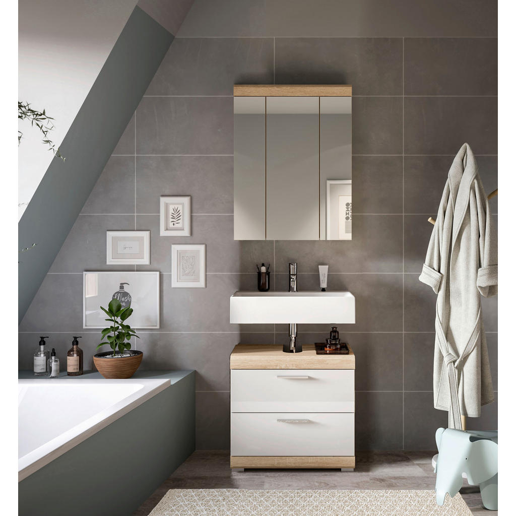 MID.YOU KÚPEĽŇA dub sonoma, biela s vysokým leskom.