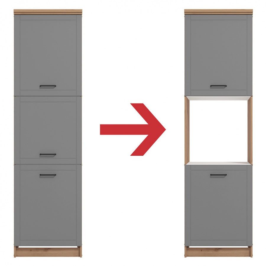 Potravinová víceúčelová skříňka lotta - dub artisan/šedá.

 

Potravinová viacúčelová skrinka do kuchyne, ako už jej názov napovedá, ponúka možnosť využitia ako špajza alebo aj skriňa na vloženie vstavanej rúry. Stačí iba nepripevniť prostredné dvierka a prostrednú časť chrbta a je možné nainštalovať rúru.

Skrinku je možné dokopmletovať ku kuchynským prvkom z rovnomennej kolekcie.

 

 

Rozmery potravinovej viacúčelovej skrinky Lotta sú 60x218,5x57,5cm (š, v, h).

 

 

Všetky produkty z kolekcie Lotta nájdete nižšie v súvisiacich produktoch.