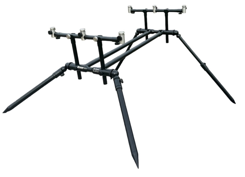 Holdcarp stojan brilliant rodpod+ 3 rods limited edition black.
 Rozmery: 
 
 Hlavná časť (telo): 53-105 cm 
 Nohy: 23-43 cm 
 Buzzbary(hrazdy): 25-45 cm 
 Hmotnosť vrátane obalu: 6 kg 
 
 Materiál: čierna nerez  
 Obsah balenia: telo rodpodu, 2ks buzzbarov, prepravné puzdro.