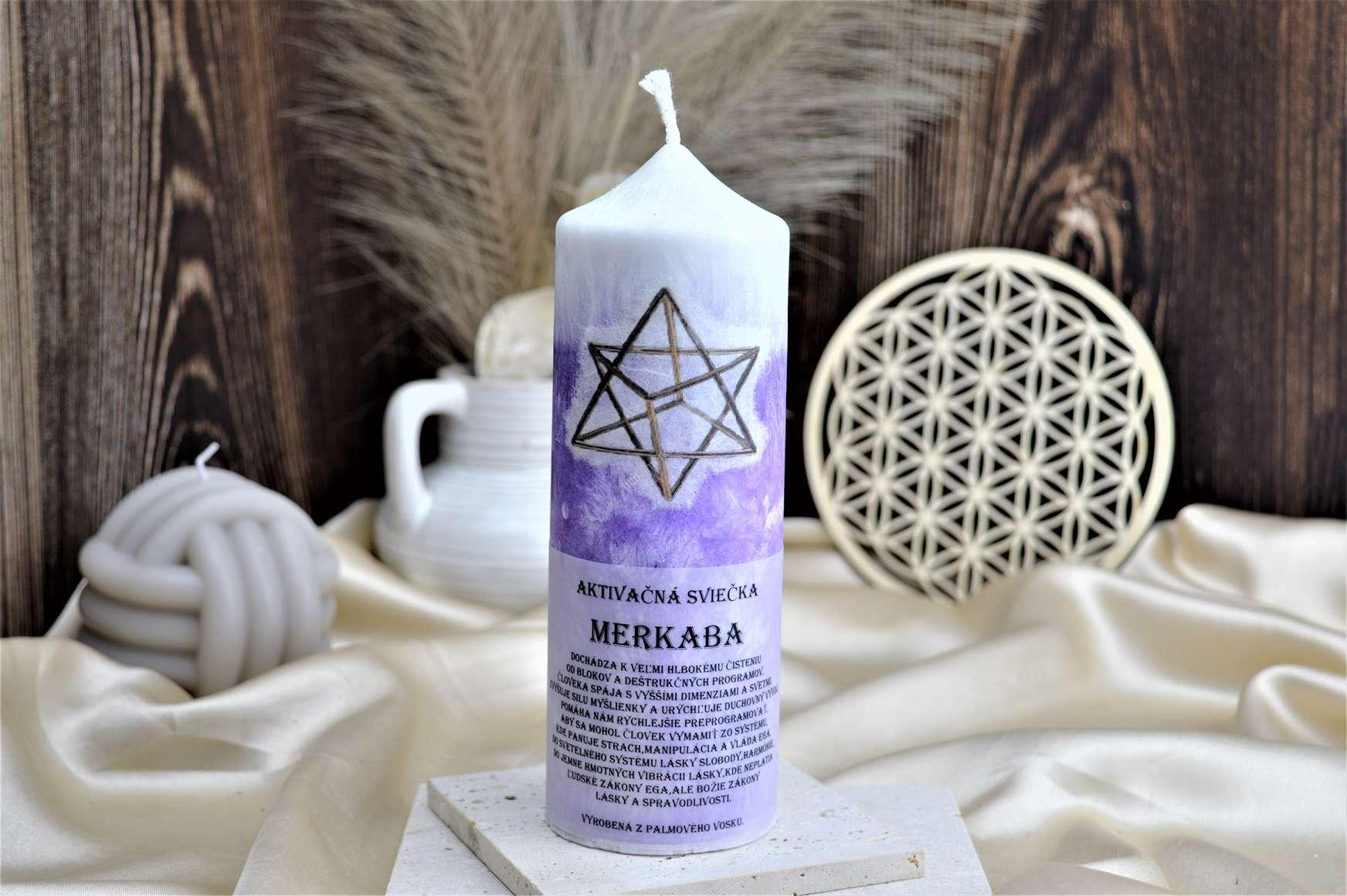 AKTIVAČNÁ SVIEČKA MERKABA 15cm (Ochrana, hĺbková Očista, duchovný vývoj, aktivácia svetelného systému) Dochádza k veľmi hlbokému čisteniu od blokov a deštrukčných programov.
