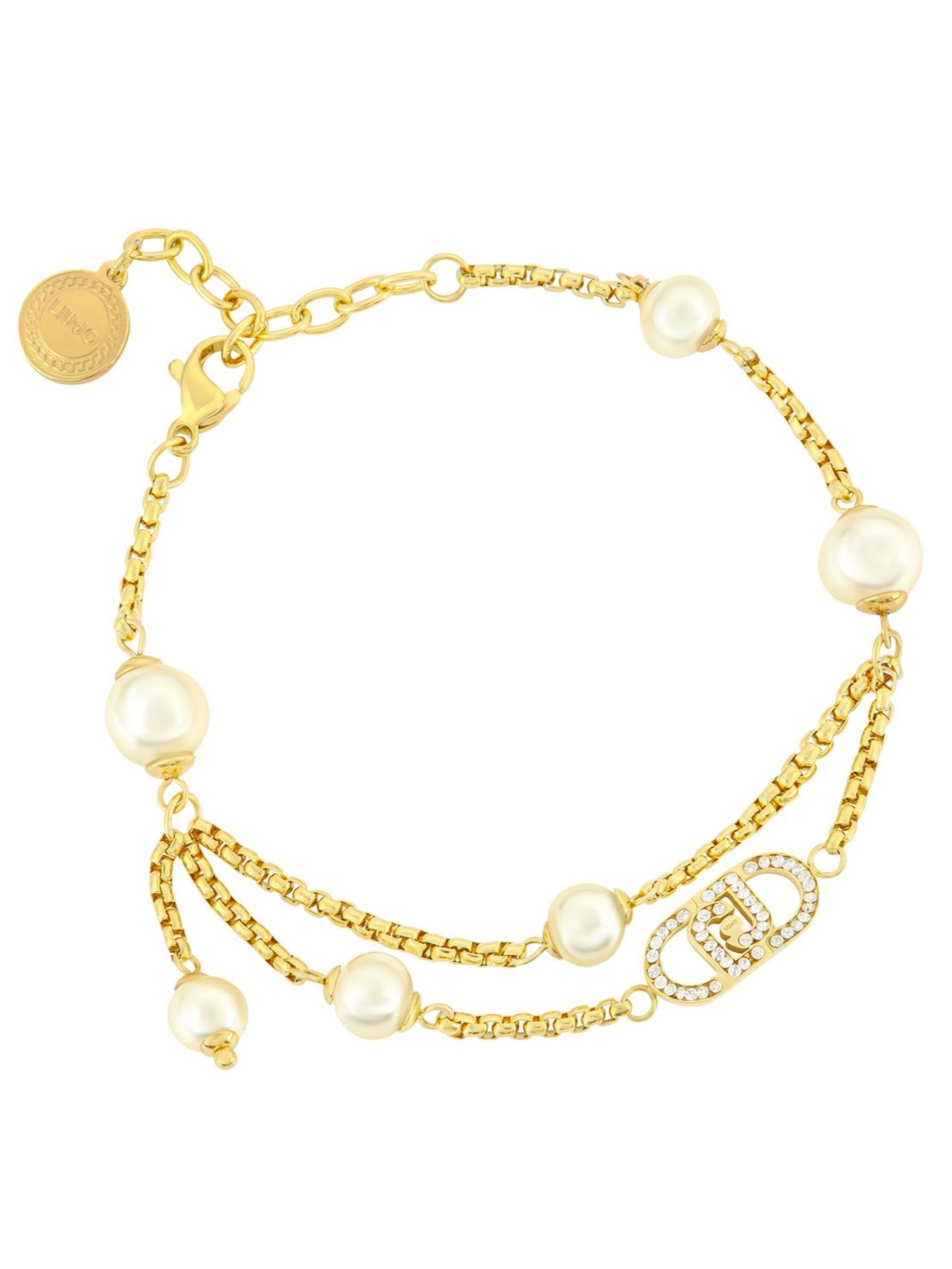 Liu Jo Dizajnový pozlátený náramok s kryštálmi a umelými perlami LJ2918.