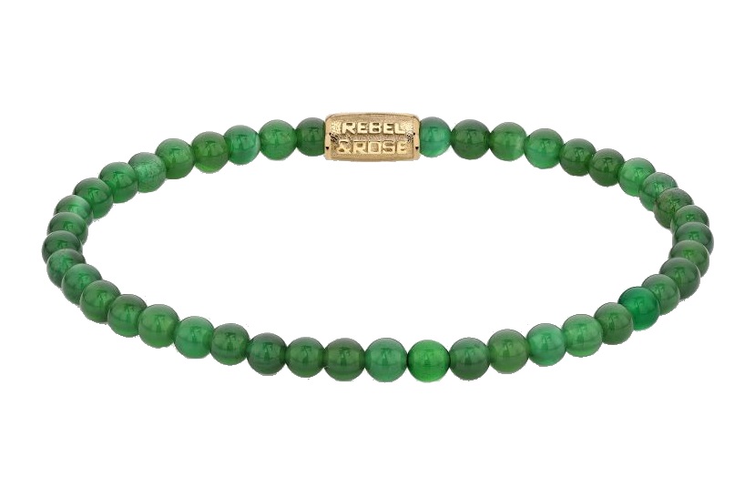 Rebel&Rose Korálkový náramok Green Harmony Gold RR-40106-G 15 cm - XS.