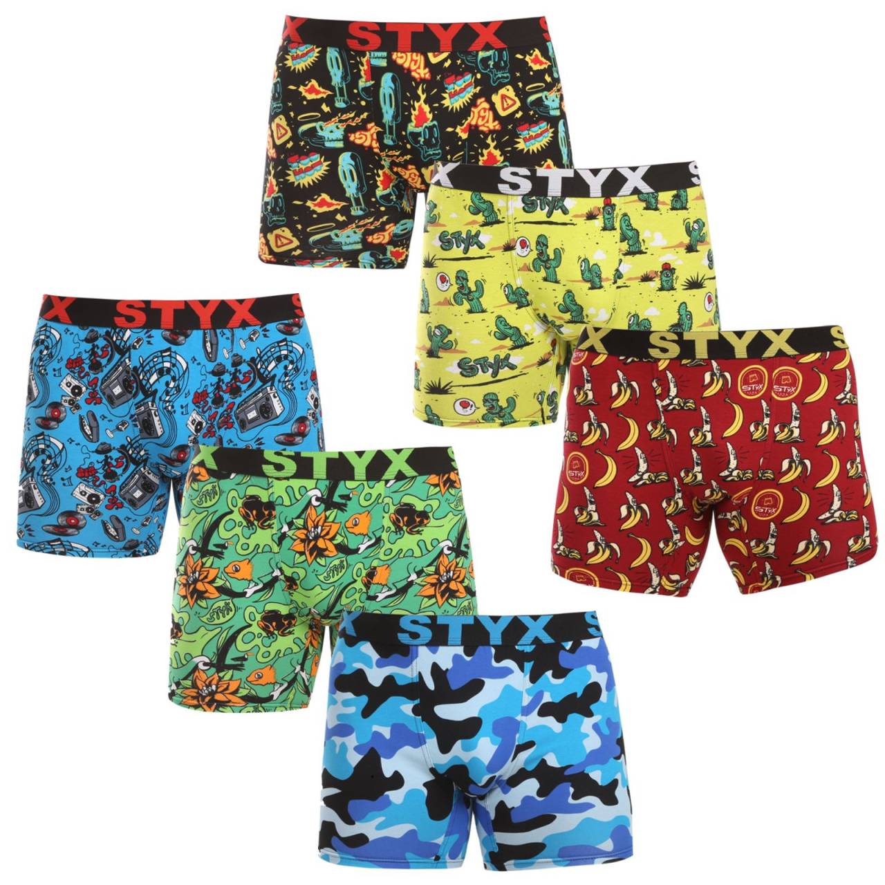 6PACK pánske boxerky Styx long art športová guma viacfarebné (6UN13198780) M, trenky.
Doprajte si pohodlie, ktoré vydrží celý deň, s pánskymi boxerkami Styx v klasických farbách.
Kvalitný materiál pre maximálne pohodlie
Boxerky sú vyrobené z prvotriednej zmesi bavlny a umelých vlákien.
Praktický dizajn a česká precíznosť
Boxerky Styx majú kratšie nohavice, ktoré sa nikde nezhrňujú a poskytujú maximálnu voľnosť pohybu.
Prečo si vybrať boxerky Styx

Česká kvalita: navrhnuté a vyrobené v Českej republike, čo zaručuje najvyššiu kvalitu spracovania.
Prémiové materiály: kombinácia bavlny, modalu a elastanu pre maximálne pohodlie.
Univerzálny dizajn: kratšie nohavičky a štýlová športová guma na každú príležitosť.

Spodná bielizeň Styx je jednou z najobľúbenejších
Česká značka Styx je medzi zákazníkmi známa najmä vďaka svojej spodnej bielizni s neotrelými vzormi vo výrazných farbách.
Ako sa mám starať o svoje boxerky Styx?

Perte ich pri teplote 30 °C s jemným pracím prostriedkom, aby bol materiál stále mäkký a príjemný.
Sušenie: Sušička sa neodporúča, boxerky sušte voľne na vzduchu, aby si zachovali svoj tvar.
Žehlenie: V prípade potreby žehlite pri nízkej teplote, aby si materiál zachoval svoju mäkkosť.

Tip: Staňte sa expertom na údržbu spodnej bielizne vďaka tipom v našom článku a doprajte svojim obľúbeným kúskom starostlivosť, ktorú si zaslúžia.