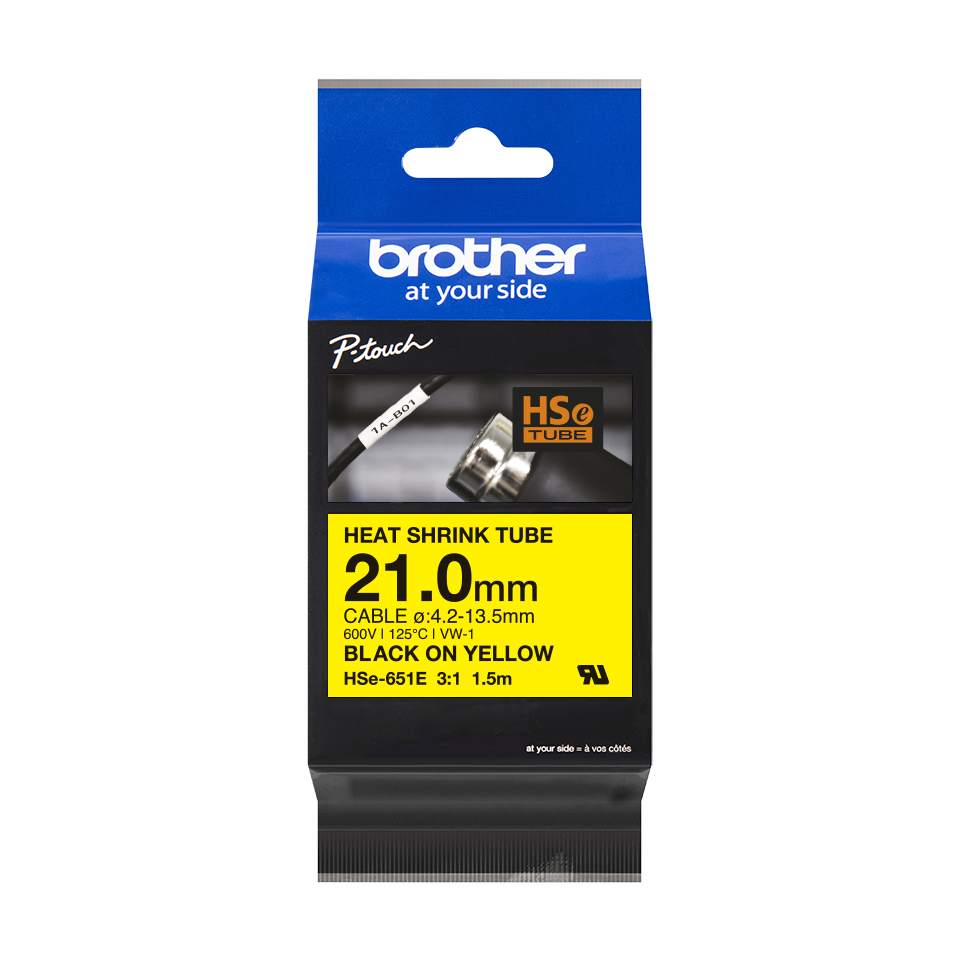 Brother HSe-651E Pro Tape, 21 mm x 1.5 m, čierna tlač / žltý podklad , originálna páska.
Originálna kazeta s páskou = záruka náplne priamo od výrobcu tlačiarne štítkov
100% použitie so štítkovačom - bezproblémové fungovanie
Originálne samolepiace pásky zaručujú veľmi jednoduchú aplikáciu
Overená špičková kvalita - čitateľný a ostrý text
Pásky sú odolné proti vode, UV žiareniu, oderu alebo extrémnym teplotám
Jednoduchá a rýchla výmena
Ideálne do kancelárie aj domácnosti
Garancia Vašej spokojnosti s použitím našej originálnej náplne

DÔLEŽITÉ: Teraz u nás nájdete nové pásky HSe-***E, ktoré nahrádzajú staršie typy HSe-***.