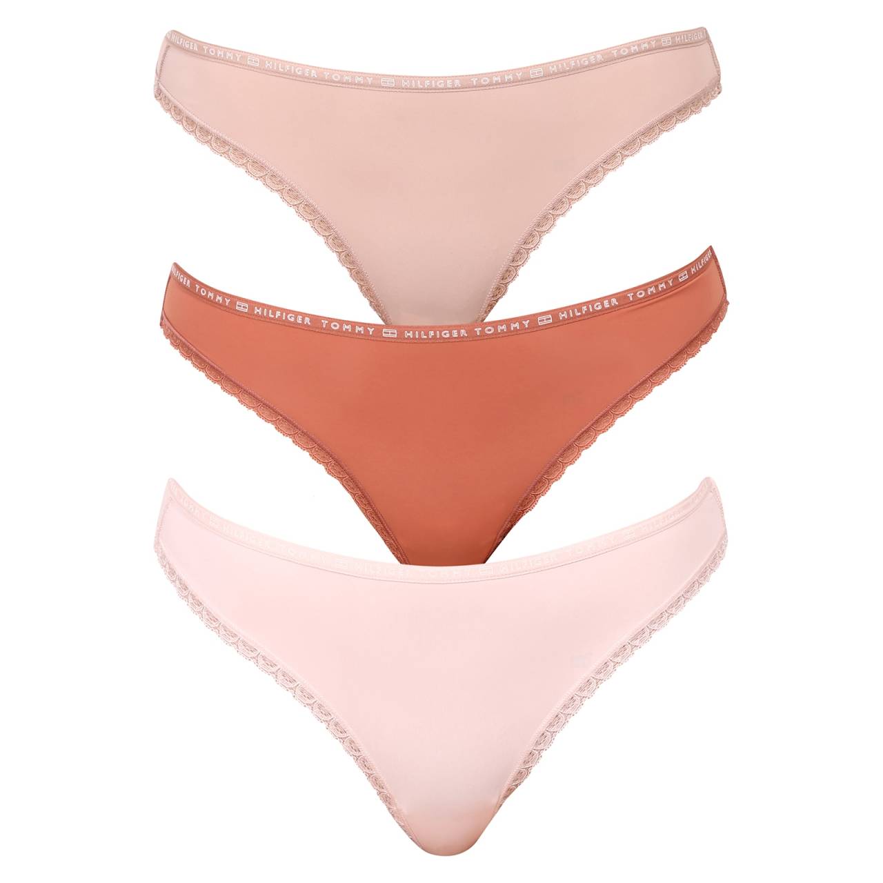 3PACK ženske tangice Tommy Hilfiger večbarvne (UW0UW02824 0TG) XS.
Privoščite si razkošen občutek vsak dan z ženskimi tangicami Tommy Hilfiger.
Lahkoten in mehak material za največje udobje
Tange Tommy Hilfiger so izdelane iz finih umetnih vlaken, ki so lahka, zračna in prijetna za telo.
Brezčasen slog z ikoničnim podpisom
Strogi vas bodo navdušili s svojo čisto, elegantno in popolnoma vsestransko zasnovo.
Zakaj vam bodo všeč tangice Tommy Hilfiger

Elegantna zasnova s subtilno gumo z blagovno znamko.
Mehak, lahek in prijeten material.
Odličen kroj, ki se ne vidi pod oblačili.
Idealna kombinacija sloga in udobja.

Tommy Hilfiger je blagovna znamka za vse sodobne ženske
Spodnje perilo Tommy Hilfiger predstavlja popolno harmonijo med klasičnim in sodobnim videzom.
Kako skrbeti za tangice Tommy Hilfiger
Če želite, da bo vaše najljubše spodnje perilo še dolgo videti kot novo, vam priporočamo, da upoštevate te smernice za vzdrževanje.

Pralnica: Perite pri temperaturi največ 30 °C, najbolje v zaščitni vrečki.
Sušenje: Ne sušite v sušilnem stroju - vroč zrak lahko poškoduje vlakna in gumo.
Likanje: Da, vendar previdno - na nizki temperaturi in po možnosti na zaščitni krpi, da ne poškodujete površine.

Nasvet: Vaše najljubše spodnje perilo si zasluži nežno nego.