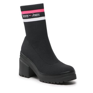 Členková obuv Tommy jeans - Knitted Boot EN0EN02061 Black And Jewel Pink 0GJ.