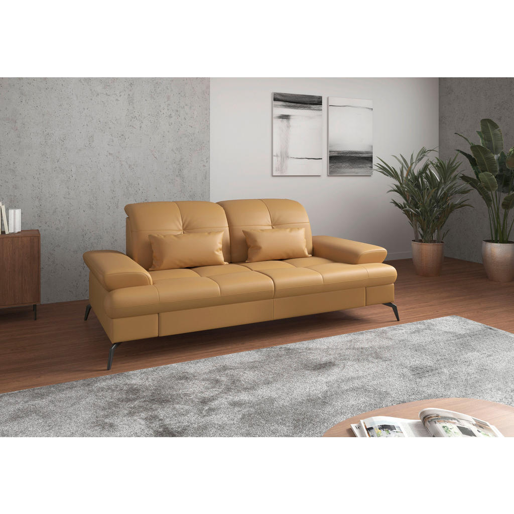 Sit & More TROJMIESTNA POHOVKA, kari žltá, kombinácia pravá koža/látka.