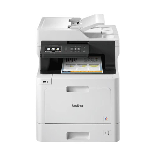 Brother MFC-L8690CDW MFCL8690CDWYJ1 laserová multifunkcia.
General

 Printer type: Colour
 Function: Print, Copy and Scan, Fax
 Display: Colour touchscreen
 Display size: 9.3cm
 Laser classification: Class 1 laser product (IEC 60825-1:2007)
 Max paper size: A4
 Memory: 512MB
 Processor: 800MHz – Sub: 133Mhz
 Technology: Laser
Brother Apps

 A3 Half Fold Copy and Scan: Yes
 Creative Center: Yes
 Easy Scan to Email: Yes
 Enlarge Text Copy: Yes
 Fax Forward to Cloud: Yes
 Folding Notes: Yes
 Note Scan: Yes
 Office Doc Creator: Yes
 Outline and Copy: Yes
 Outline and Scan: Yes
 Scan to Mobile: Yes
 Scan to Searchable PDF: Yes
Connectivity

 Connectivity: Wired Network, Wireless
 Local interface: Hi-Speed USB 2.0 & USB Host for an external card reader
 Wi-Fi Direct: Print wirelessly without having to go through a wireless access point (both automatic and manual methods supported)
 Wired network interface: Ethernet 10Base-T/100Base-TX/1000Base-T
 Wireless network interface: IEEE 802.11b/g/n
Mobile connectivity

 Supported: AirPrint, Android Print Service Plugin, Google Cloud Print 2.0, iPrint&Scan, Mopria, Wi-Fi Direct™
Copying

 2-sided copy: Yes
 Resolution: Up to 1,200 x 600dpi
 Speed: Up to 31cpm (copies per minute) colour & mono
 Enlargement / reduction ratio: Reduce or Increase document sizes from 25% to 400% in 1% increments
 N in 1: Yes
Dimensions & weights

 With carton: 663 x 542 x 654mm
 With carton: 33.7 kg
 Without carton: 435 x 526 x 539mm
 Weight: 27.9 kg
Environmental

 Blue Angel environmental accreditation: Yes
 Energy Star environmental accreditation: Yes
 Nordic Swan environmental accreditation: Yes
 Power consumption (Watts): Printing - 580W, ready - 70W, sleep – 10W, deep sleep – 1.4W, power down - 0.03W
 Sound power: Printing – 6.56BA, quiet mode printing – 6BA, ready – Inaudible
 Sound pressure: Printing – 49dbA, quiet mode printing – 44dbA, ready – Inaudible
 Typical electrical consumption: 1.9kWh/Week
Faxing

 Automatic 2 sided faxing: Yes
 Fax modem: 33,600 kbps
 Internet fax: Optional Download
 PC Fax: Yes
In the box

 Contents: Supplies, Power supply cord, Fax Line Cord, Product safety guide, Windows® Software disc, Warranty card, Quick setup guide
Media specifications

 Types and sizes: Standard & Optional Trays – plain, recycled, coloured and letterhead (between 60 - 105g/m2) Multi Purpose Tray - plain, recycled, bond, coloured, letterhead and glossy paper (between 60 -163g/m2) 2-sided Print - plain, recycled, coloured, letterhead and glossy paper (between 60 - 105g/m2) Automatic Document Feeder - Plain & recycled paper (between 64 - 90g/m2)
 Weights: Standard Tray - A4, Letter, A5, A5(Long Edge), A6, Executive, Legal, Folio, Mexico Legal Multi Purpose Tray- Width: 76.2mm to 215.9mm x Length: 127mm to 355.6mm Automatic Document Feeder - Width: 105mm to 215.9mm x Length: 147.3mm to 355.6mm 2-sided Print – A4
Network

 Secure print: Yes
 Wi-Fi Direct™: Yes
 Wired network: Ethernet 10Base-T/100Base-TX/1000Base-T
 Wired network security: SMTP-AUTH, SSL/TLS (IPPS, HTTPS, SMTP), SNMP v3 802.1x (EAP-MD5, EAP-FAST, PEAP, EAP-TLS, EAP-TTLS), Kerberos, IPSec
 Wireless network: IEEE 802.11b/g/n
 Wireless network security: WEP 64/128 bit, WPA-PSK (TKIP/AES), WPA2-PSK (TKIP/AES) APOP, SMTP-AUTH, SSL/TLS (IPPS, HTTPS, SMTP, POP3, IMAP4), SNMP v3, Kerberos, IPsec, 802.1x (LEAP, EAP-FAST, PEAP, EAP-TLS, EAPTTLS)
Operating systems & software

 Supported: Windows 10® (32 & 64 bit editions) Windows 8® (32 & 64 bit editions) Windows 7® (32 & 64 bit editions) Windows® Server 2016, 2012, 2012R2 & 2008R2 Windows® Server 2008 (32 & 64 bit editions)* *Windows® Server supports network printing only Mac: OS v10.10.5, v10.11.x, v10.12 or greater Linux CUPS, LPD/LPRng (x86/x64 environment)
Paper handling

 Paper input: Standard Tray - Up to 250 sheets, Multi Purpose Tray - Up to 50 sheets, ADF (Automatic Document Feeder) - Up to 50 sheets
 Paper output: Face Down - 150 sheets Face Up (Straight Paper Path) - 1 sheets
Printing

 Resolution: 2,400dpi (2,400 x 600dpi), 600 x 600dpi
 A4 standard colour print speed: 31 pages per minute
 A4 standard mono print speed: 31 pages per minute
 Automatic 2 sided print: Yes
 First print out time: Less than 15 seconds
 Recommended monthly volume: Up to 3,000 pages
Scanning

 2-Sided scan: Yes
 Resolution: Up to 1,200 x 2,400dpi (from flatbed), 1,200 x 600dpi (from ADF), 19,200 x 19,200dpi (Enhanced)
 Speed: 28ppm/56ipm colour & mono
 Scanner type: Dual CIS
Security features

 802.1x: Yes
 Secure function lock v3: Yes
 Secure print: Yes
 Setting lock: Yes
Solutions

 Supported: AirPrint, Android Print Service Plugin, b-guard, Box, Brother Apps, BSI, Dropbox, Evernote, Facebok, Flikr, Google Cloud Print, Google Drive, iPrint&Scan, ISIS, Managed Print Services, Mopria, OneDrive, OneNote
Supplies and accessories

 Accessories: Optional Lower Tray- LT-330CL- Up to 250 Sheets.
 Supplies: Inbox Ton