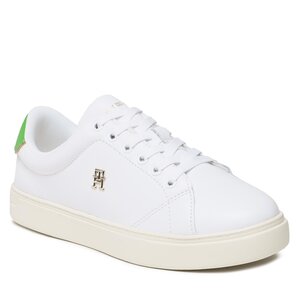 Sneakersy Tommy Hilfiger - Elevated Essential Court Sneaker FW0FW06965 White/Galvanicgreen.